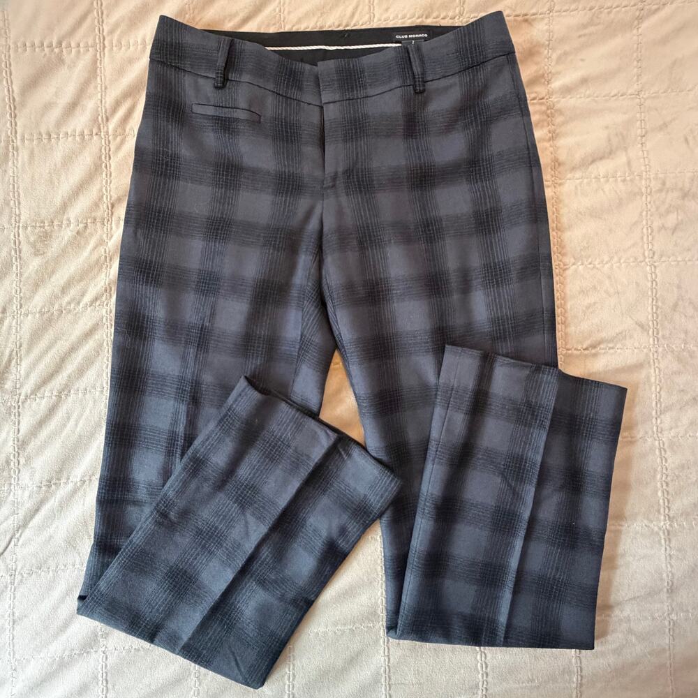 Club Monaco Gray Black Plaid Wool Straight Leg Pants Size 2